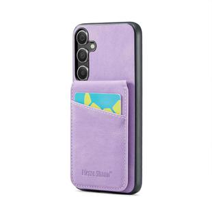 For Samsung Galaxy S25+ 5G Fierre Shann FS-023 Crazy Horse Card Holder Back Cover PU Phone Case(Purple)
