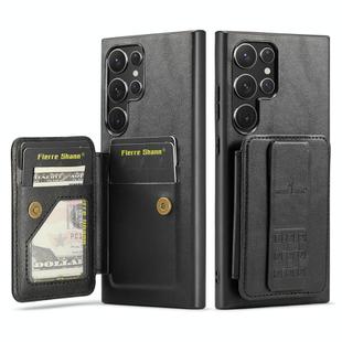 For Samsung Galaxy S25 Ultra 5G Fierre Shann FS-024 Oil Wax Cow Leather Card Holder Back Phone Case(Black)