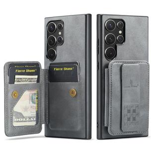 For Samsung Galaxy S25 Ultra 5G Fierre Shann FS-024 Oil Wax Cow Leather Card Holder Back Phone Case(Grey)