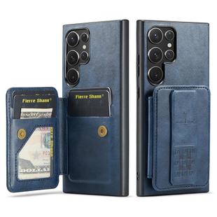 For Samsung Galaxy S25 Ultra 5G Fierre Shann FS-024 Oil Wax Cow Leather Card Holder Back Phone Case(Blue)
