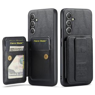 For Samsung Galaxy S25 5G Fierre Shann FS-024 Oil Wax Cow Leather Card Holder Back Phone Case(Black)
