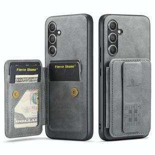 For Samsung Galaxy S25 5G Fierre Shann FS-024 Oil Wax Cow Leather Card Holder Back Phone Case(Grey)