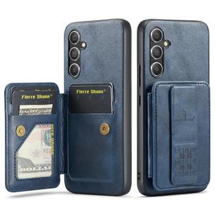 For Samsung Galaxy S25 5G Fierre Shann FS-024 Oil Wax Cow Leather Card Holder Back Phone Case(Blue)