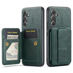 For Samsung Galaxy S25+ 5G Fierre Shann FS-024 Oil Wax Cow Leather Card Holder Back Phone Case(Green)
