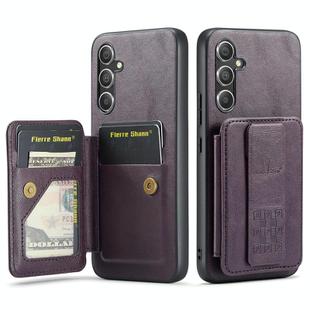 For Samsung Galaxy S25+ 5G Fierre Shann FS-024 Oil Wax Cow Leather Card Holder Back Phone Case(Purple)