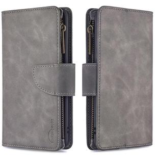 For Xiaomi Redmi 9 Skin Feel Detachable Magnetic Zipper Horizontal Flip PU Leather Case with Multi-Card Slots & Holder & Wallet & Photo Frame & Lanyard(Grey)
