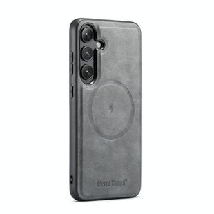 For Samsung Galaxy S24 FE 5G Fierre Shann FS-027 Cowhide Texture MagSafe Magnetic Phone Case(Grey)