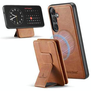 For Samsung Galaxy S24 FE 5G Fierre Shann FS028 MagSafe RFID Card Holder Back Phone Case(Brown)