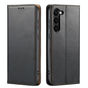 For Samsung Galaxy S25+ 5G Fierre Shann PU Genuine Leather Texture Phone Case(Black)