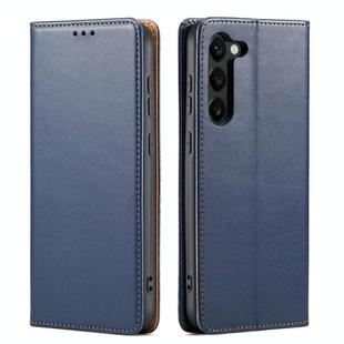 For Samsung Galaxy S25 5G Fierre Shann PU Genuine Leather Texture Phone Case(Blue)