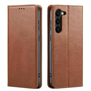 For Samsung Galaxy S25 5G Fierre Shann PU Genuine Leather Texture Phone Case(Brown)