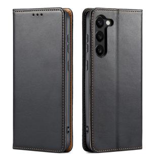 For Samsung Galaxy S25 5G Fierre Shann PU Genuine Leather Texture Phone Case(Black)