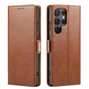 For Samsung Galaxy S25 Ultra 5G Fierre Shann PU Genuine Leather Texture Phone Case(Brown)