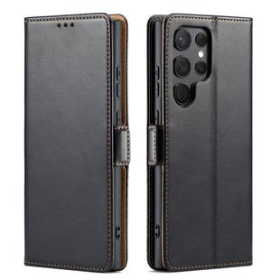 For Samsung Galaxy S25 Ultra 5G Fierre Shann PU Genuine Leather Texture Phone Case(Black)