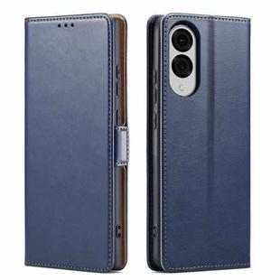 For Samsung Galaxy S25 Edge 5G Fierre Shann PU Genuine Leather Texture Phone Case(Blue)