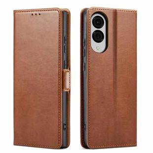 For Samsung Galaxy S25 Edge 5G Fierre Shann PU Genuine Leather Texture Phone Case(Brown)