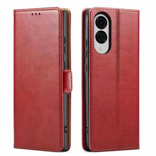 For Samsung Galaxy S25 Edge 5G Fierre Shann PU Genuine Leather Texture Phone Case(Red)