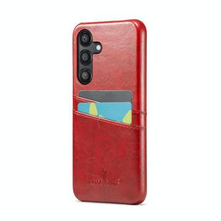 For Samsung Galaxy S25+ 5G Fierre Shann Retro Oil Wax Texture Card Slots PU Leather Phone Case(Red)