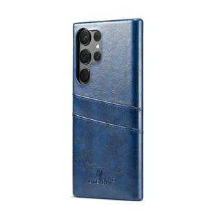 For Samsung Galaxy S25 Ultra 5G Fierre Shann Retro Oil Wax Texture Card Slots PU Leather Phone Case(Blue)