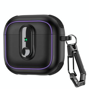 For AirPods 4 Armor Magnetic Wireless Earphones Case with Security Lock(Black)