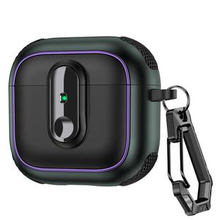 For AirPods 4 Armor Magnetic Wireless Earphones Case with Security Lock(Black Army Green)