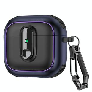 For AirPods 4 Armor Magnetic Wireless Earphones Case with Security Lock(Black Dark Blue)