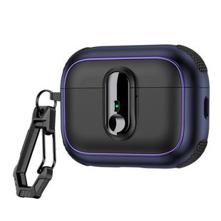 For AirPods Pro 2 Armor Magnetic Wireless Earphones Case with Security Lock(Black Dark Blue)