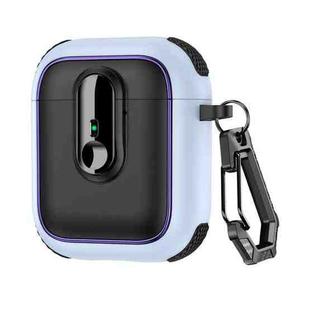 For AirPods 1 / 2 Armor Magnetic Wireless Earphones Case with Security Lock(Black Light Blue)