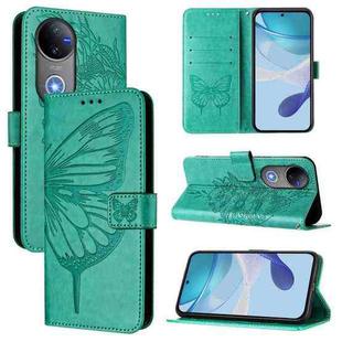 For vivo V50 Global Embossed Butterfly Leather Phone Case(Green)