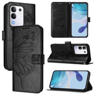 For vivo Y29 4G Global Embossed Butterfly Leather Phone Case(Black)