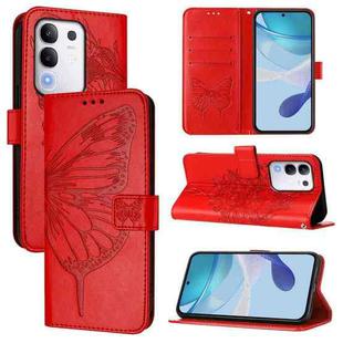 For vivo Y29 4G Global Embossed Butterfly Leather Phone Case(Red)