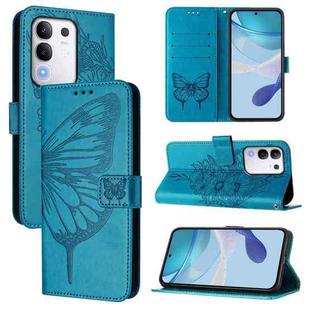 For vivo Y29 4G Global Embossed Butterfly Leather Phone Case(Blue)