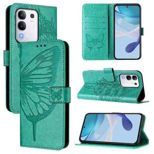 For vivo Y29 4G Global Embossed Butterfly Leather Phone Case(Green)