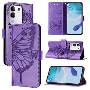 For vivo Y29 4G Global Embossed Butterfly Leather Phone Case(Light Purple)