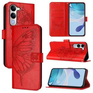 For vivo Y29S 5G / Y04 4G Global Embossed Butterfly Leather Phone Case(Red)