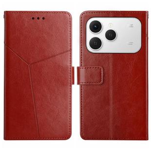 For Tecno Spark 40 4G Y-shaped Pattern Flip Leather Phone Case(Brown)