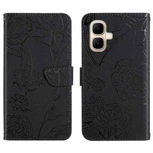 For Infinix Smart 10 4G / Tecno Pop 10 Skin Feel Butterfly Embossed Flip Leather Phone Case(Black)