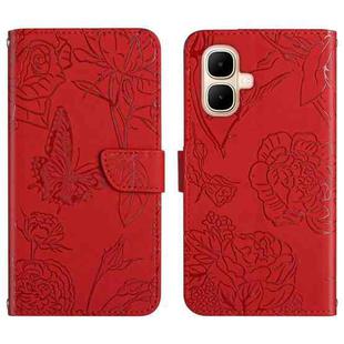 For Infinix Smart 10 4G / Tecno Pop 10 Skin Feel Butterfly Embossed Flip Leather Phone Case(Red)