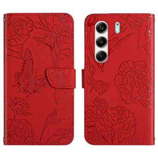 For Tecno Camon 40 4G Skin Feel Butterfly Embossed Flip Leather Phone Case(Red)