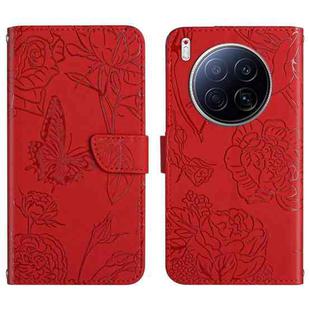 For Tecno Camon 40 Premier Skin Feel Butterfly Embossed Flip Leather Phone Case(Red)