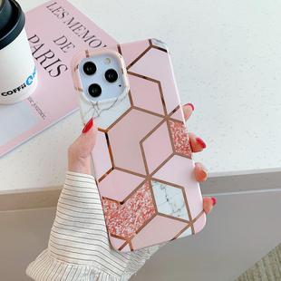 For iPhone 12 mini Plating Splicing Pattern Soft TPU Protective Case(Pink Lattice)