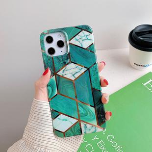 For iPhone 12 mini Plating Splicing Pattern Soft TPU Protective Case(Dark Green Lattice)