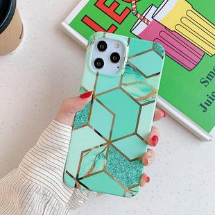 For iPhone 12 / 12 Pro Plating Splicing Pattern Soft TPU Protective Case(Green Lattice)