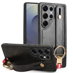 For Samsung Galaxy S25 Ultra 5G Wristband Leather Back Phone Case(Black)