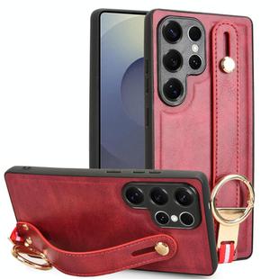 For Samsung Galaxy S25 Ultra 5G Wristband Leather Back Phone Case(Red)
