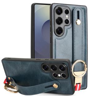 For Samsung Galaxy S25 Ultra 5G Wristband Leather Back Phone Case(Blue)