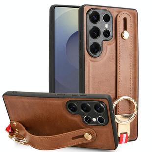 For Samsung Galaxy S25 Ultra 5G Wristband Leather Back Phone Case(Brown)