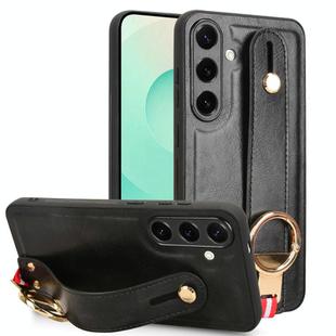 For Samsung Galaxy S25+ 5G Wristband Leather Back Phone Case(Black)