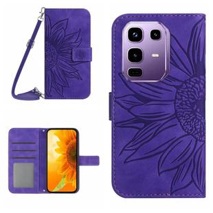 For Infinix Note 50s 5G Skin Feel Sun Flower Embossed Flip Leather Phone Case with Lanyard(Dark Purple)
