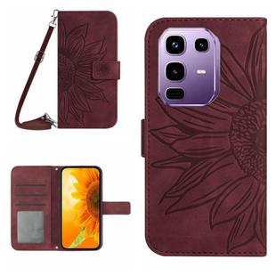For Infinix Note 50 Pro+ 5G Skin Feel Sun Flower Embossed Flip Leather Phone Case with Lanyard(Wine Red)